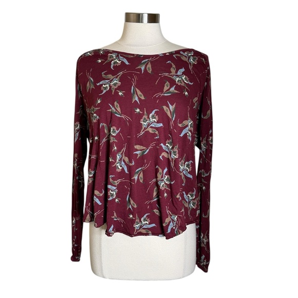 Free People Elsa Open Back Jersey Burgundy Floral Open Back Top Women’s Medium - Picture 2 of 10